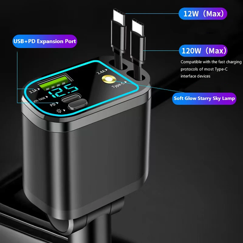 Cargador Multifuncional para Carro con Proyector Láser