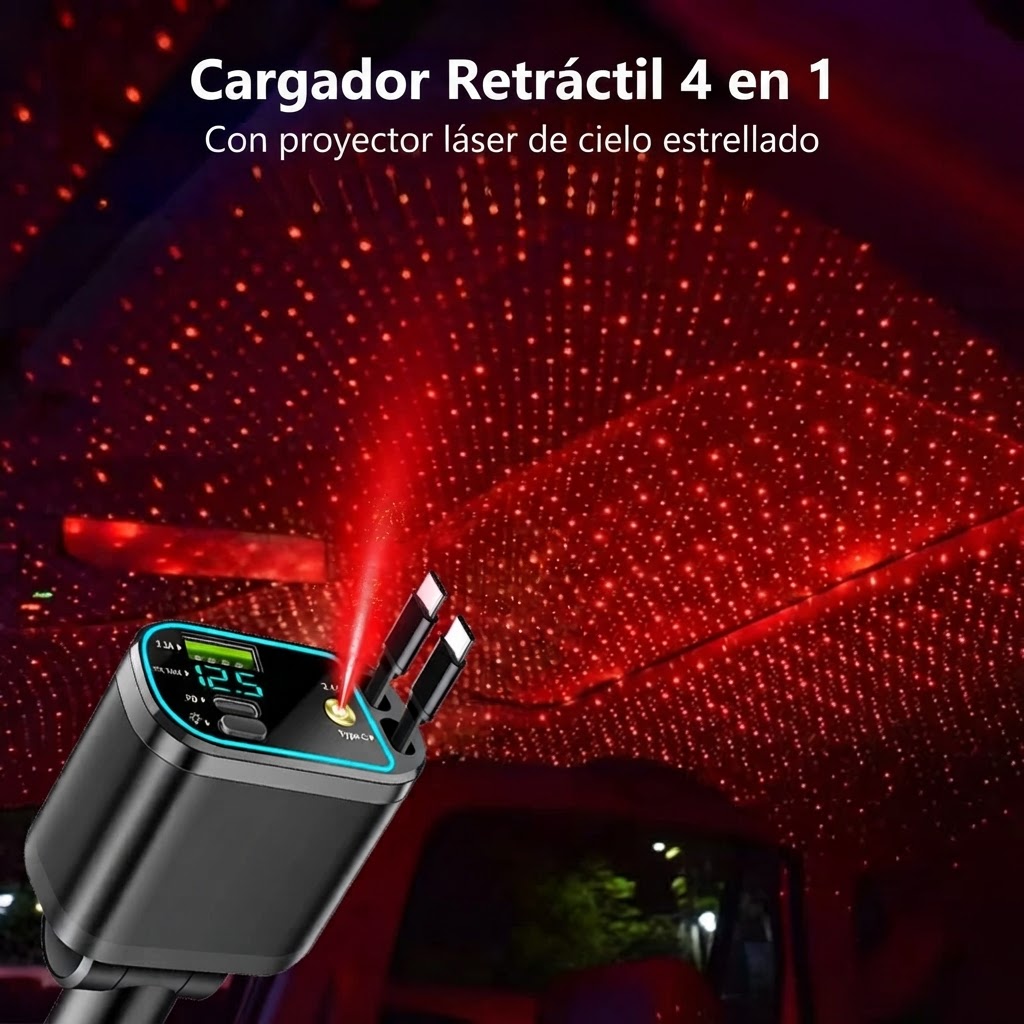 Cargador Multifuncional para Carro con Proyector Láser